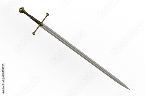 Sword displayed by diagonal, isolated on white background, 3D rendering