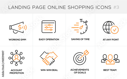 Flat line design concept icons for online shopping, website banner and landing page