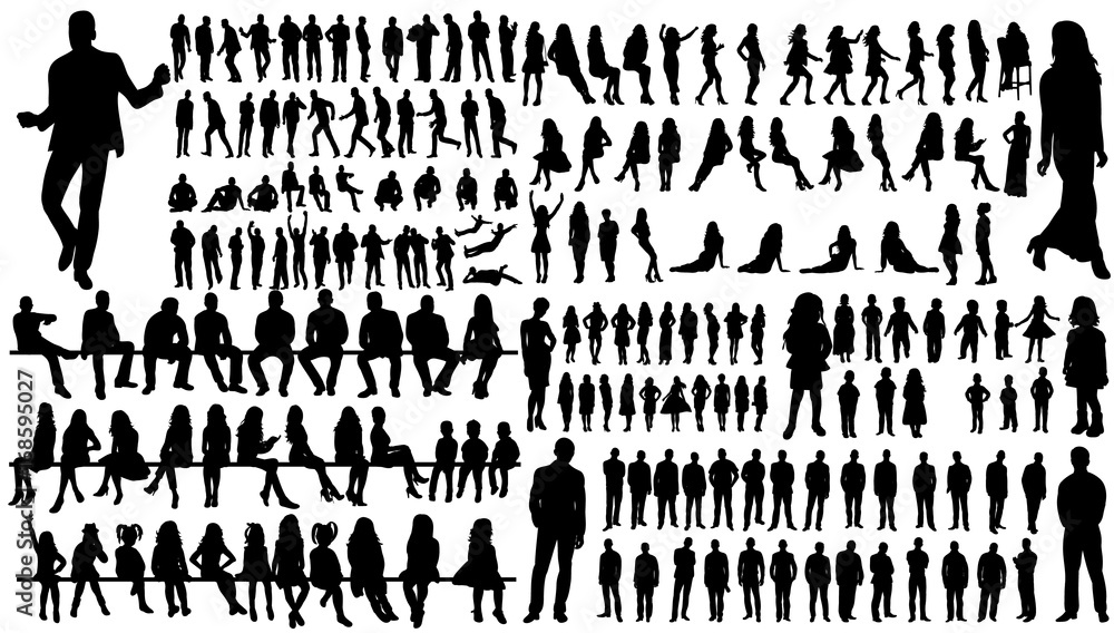 isolated, a collection of silhouettes of people men and women - obrazy, fototapety, plakaty 