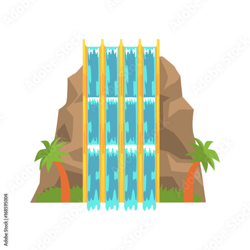 Water slides in the form of mountain, aquapark equipment cartoon vector Illustration