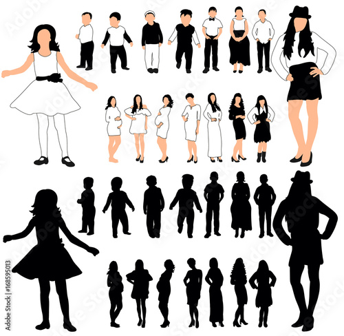 Vector  isolated  a collection of silhouettes of people and children