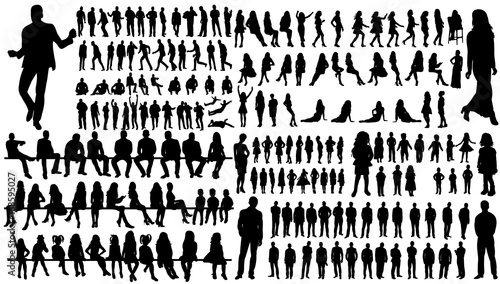 isolated, a collection of silhouettes of people men and women