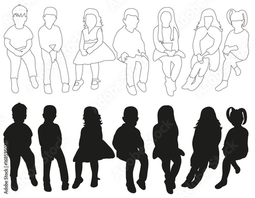  isolated, a collection of silhouettes of children sitting