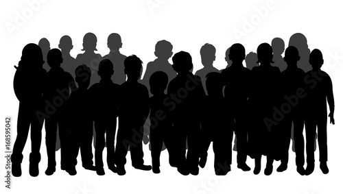 Vector, isolated, a collection of silhouettes of a crowd of children