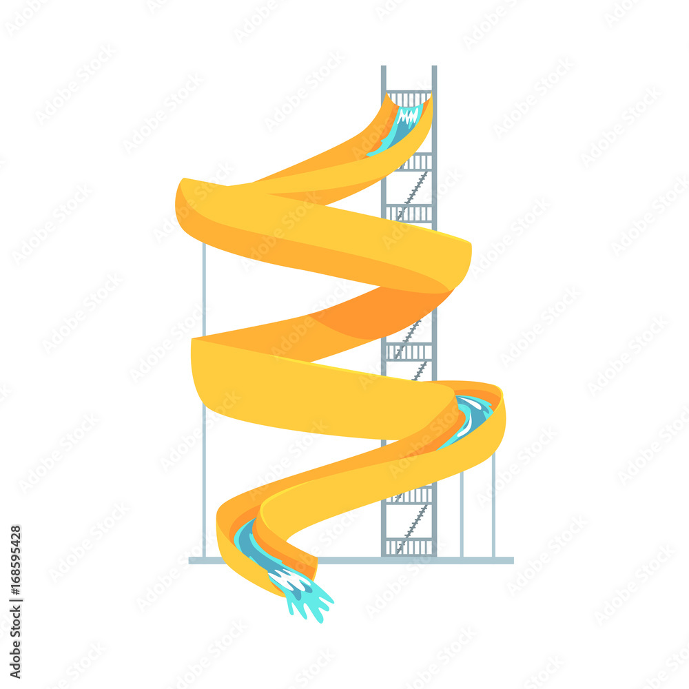 Yellow plastic slide, equipment for an aquapark cartoon vector Illustration Yellow plastic slide, equipment for an aquapark cartoon vector Illustration