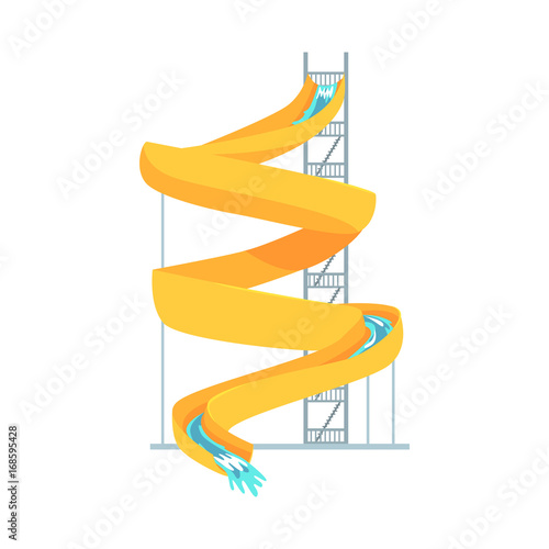 Yellow plastic slide, equipment for an aquapark cartoon vector Illustration
