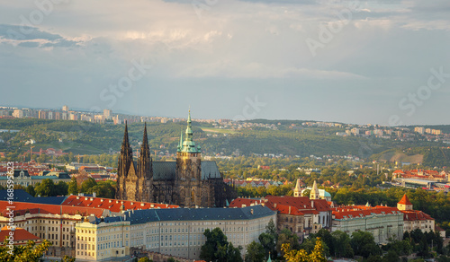 Panoramic view of Prague Castle and St. Witt Cathedral. Prague. Czech Republic.