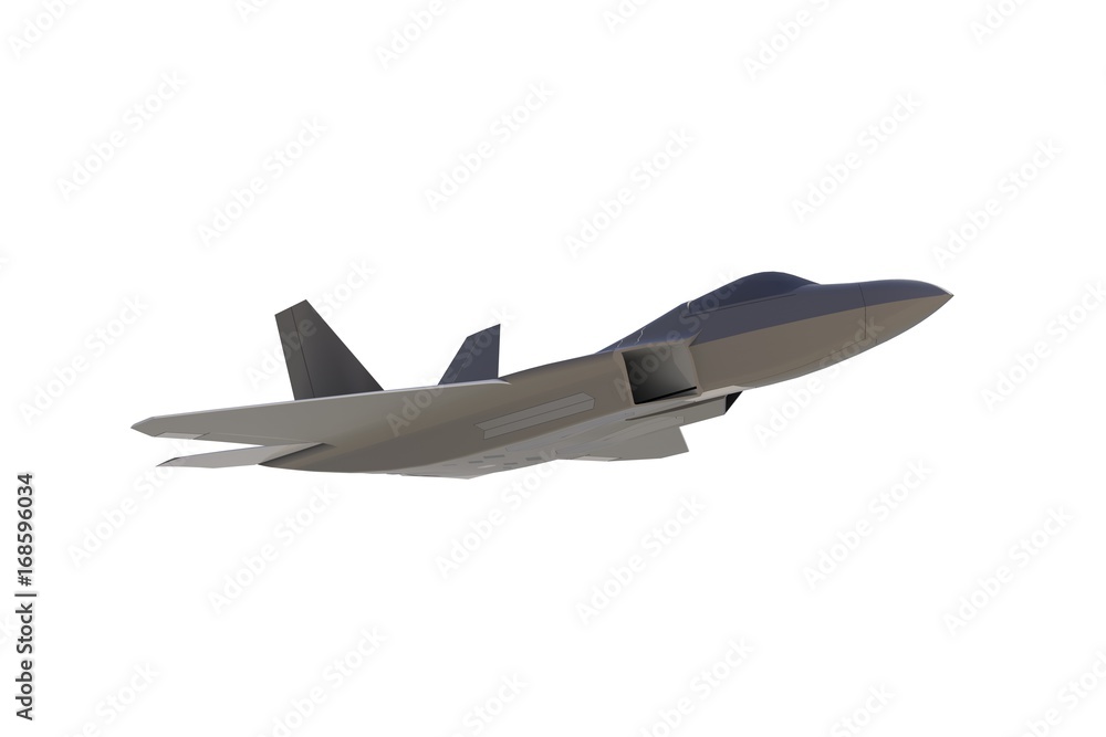 Below view of F22, american military fighter plane on white background, 3D rendering Below view of F22, american military fighter plane on white background, 3D rendering