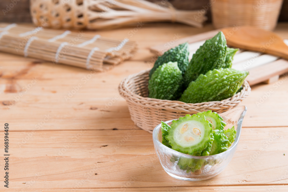 Balsam apple, Balsam pear, Bitter cucumber , Bitter gourd , Stuffed