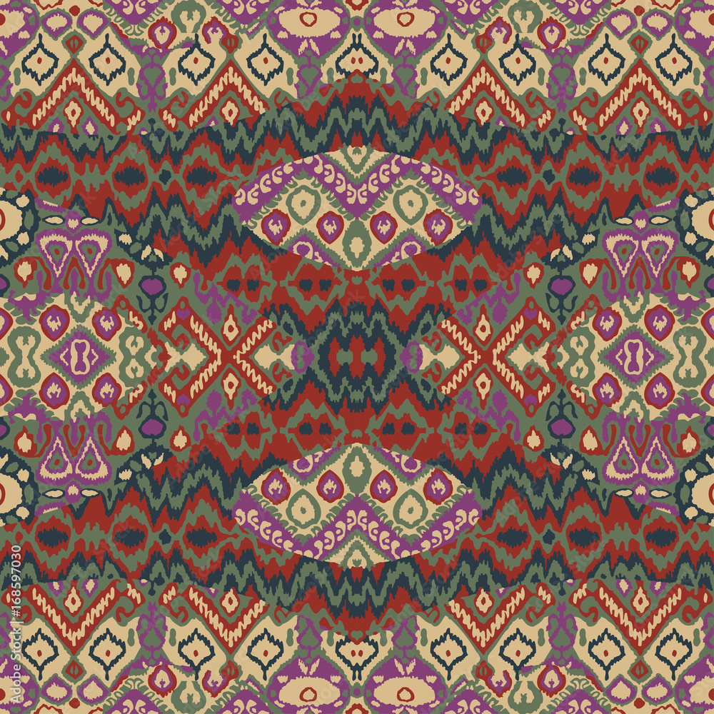 Ethnic bohemian arabesque pattern. Zigzag geometric retro abstract print. Tribal boho background vector illustration