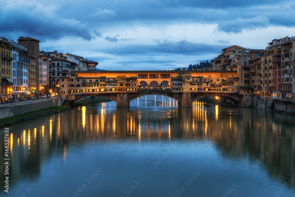 Night reflection of Ponte Vecchio