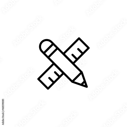 pencil and rule line black icon