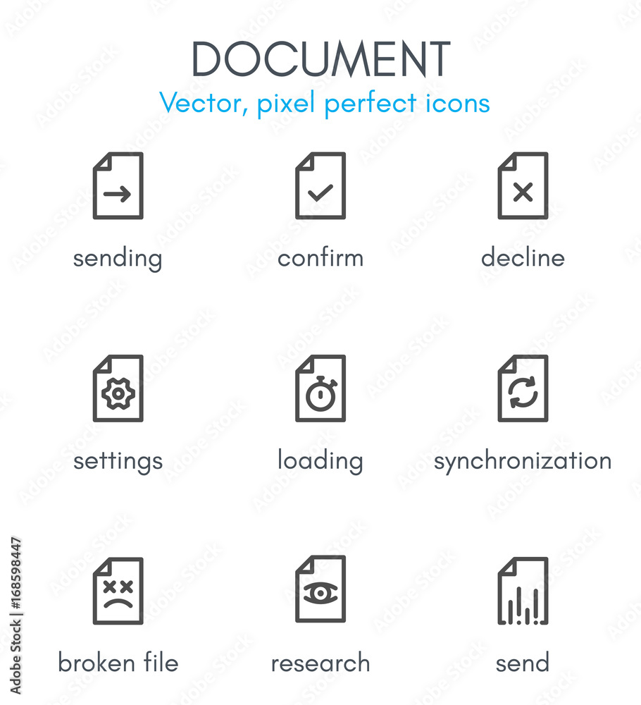 Document theme, line icon set Document theme, line icon set