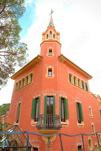 Facade of Gaudí House Museum, located within the Park Güell in Barcelona photo