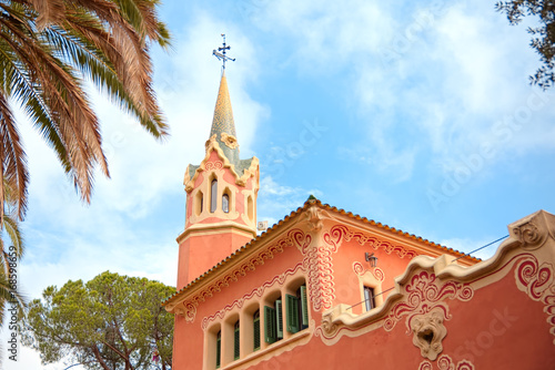 Facade of Gaudí House Museum, located within the Park Güell in Barcelona photo