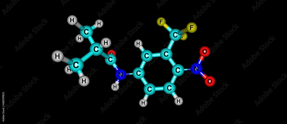 Flutamide molecular structure isolated on black Flutamide molecular structure isolated on black