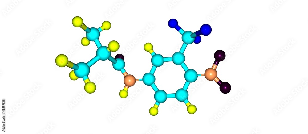 Flutamide molecular structure isolated on white Flutamide molecular structure isolated on white