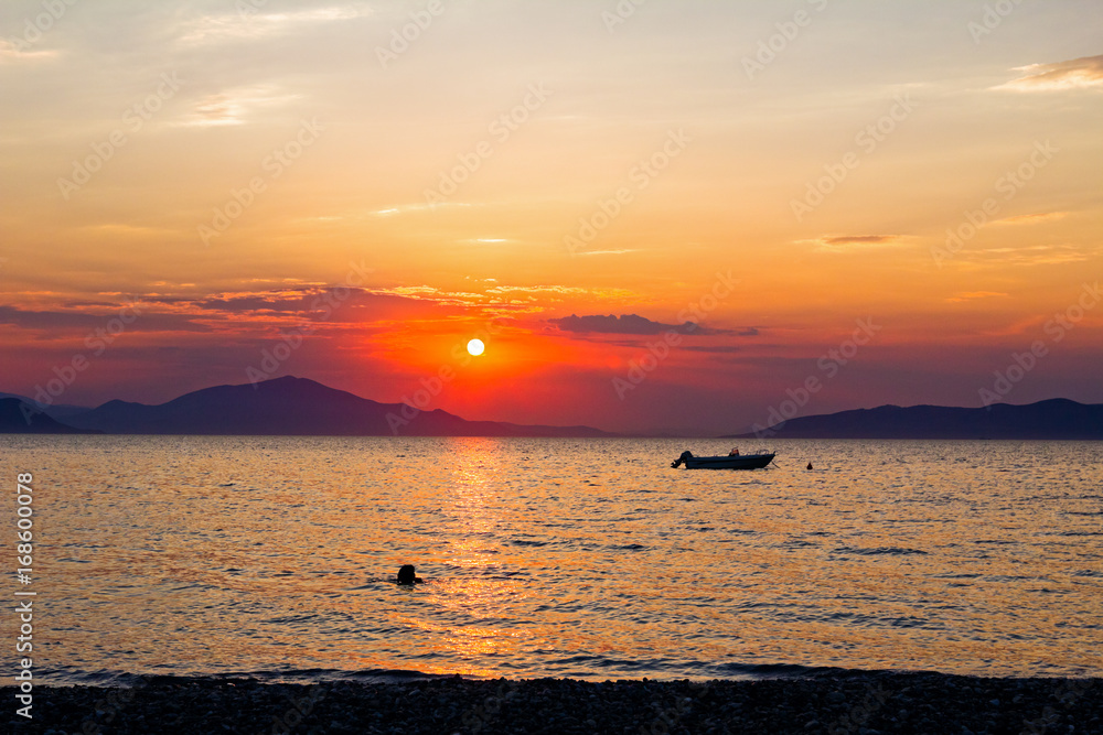 Scenic view of beautiful sunset in the evening time over the sea