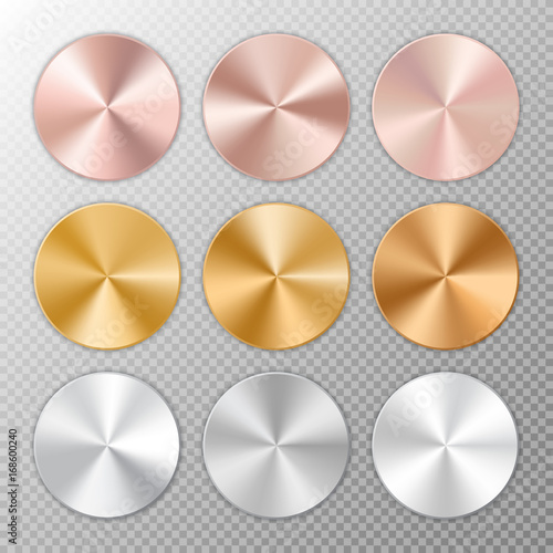 Round buttons with a texture of white, pink and yellow gold
