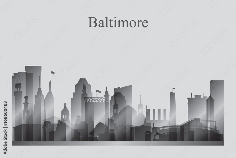 Fototapeta premium Baltimore city skyline silhouette in grayscale