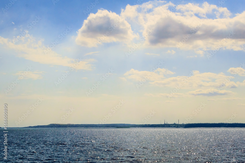 Obraz premium River and sky, summer landscape.