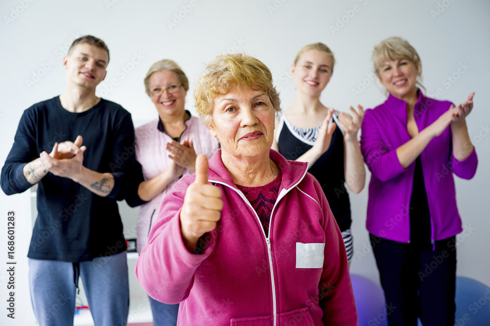 Group of seniors doing exercises Group of seniors doing exercises