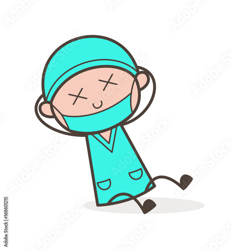 Cartoon Surgeon Fall-Down and Get Injured Vector Illustration