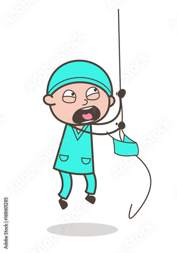 Cartoon Doctor Falling-Down from Rope Vector Illustration