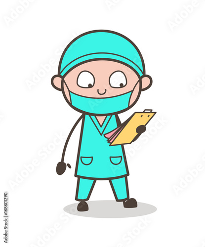 Cartoon Surgeon Reading Medical-Report Vector Illustration
