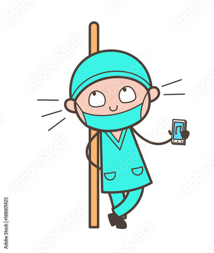 Cartoon Surgeon Listening Music Vector Illustration