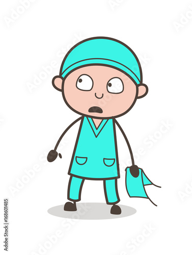 Cartoon Innocent Fearful Doctor Face Vector Illustration