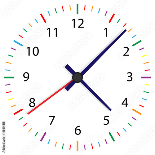 Clock icon design. Vector office clock icon with shadow. Seven o'clock