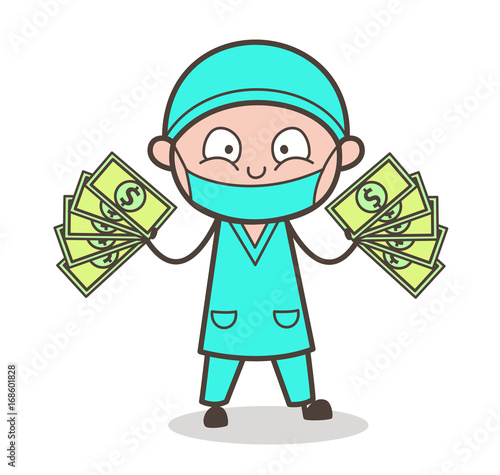 Cartoon Surgeon Showing Money Vector Illustration