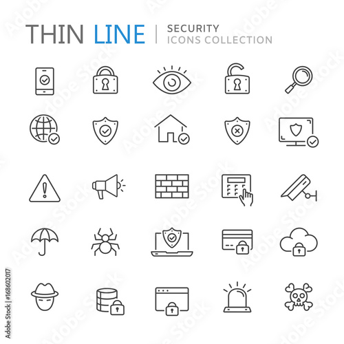 Collection of security thin line icons
