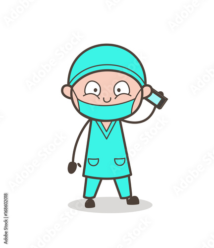 Cartoon Surgeon Talking on Phone with Client Vector Concept