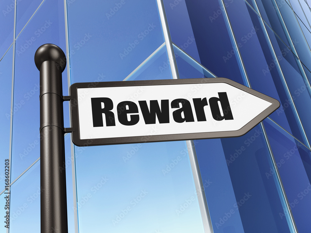 Finance concept: sign Reward on Building background