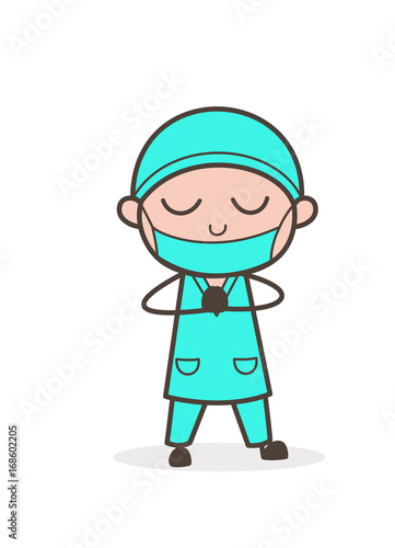 Cartoon Surgeon Praying Vector Illustration