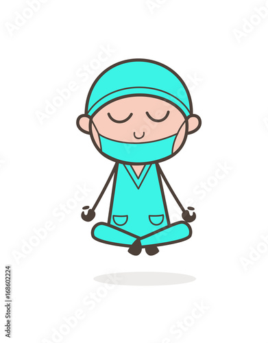Cartoon Surgeon Doing Meditation Vector Illustration