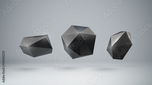 3d black polygonal shapes.