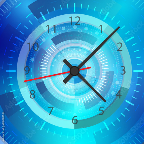 Clock icon design. Vector office clock icon with shadow. Seven o'clock