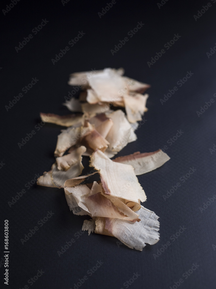 Bonito flakes made from dried, smoked and thinly shaved skipjack tuna