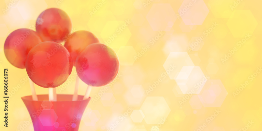 Φωτογραφία Red balls of lollipops on stick in red vase on retro background with shallow DOF