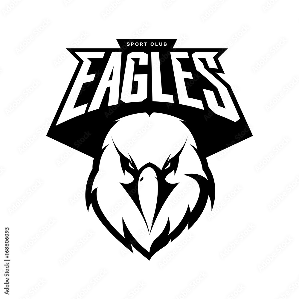 Obraz premium Furious eagle head athletic club vector logo concept isolated on white background. Modern sport team mascot badge design. Premium quality bird emblem t-shirt tee print illustration.