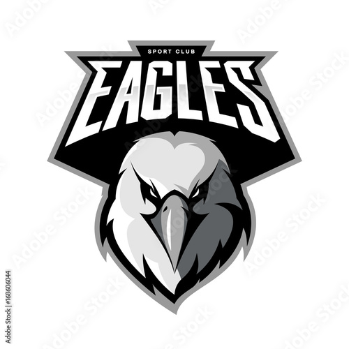 Furious eagle head athletic club vector logo concept isolated on white background. 
Modern sport team mascot badge design. Premium quality bird emblem t-shirt tee print illustration.