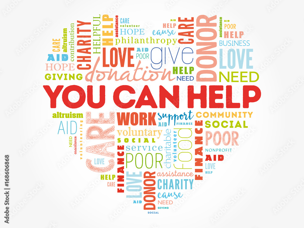 You can help heart word cloud collage, business concept background You can help heart word cloud collage, business concept background