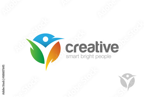 Fitness Sport Man character Logo vector Circle Negative space