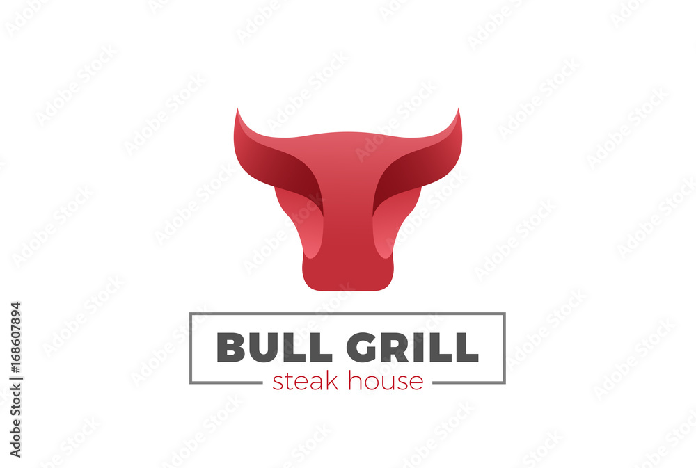 Bull Cow Head Logo vector. Grill Meat Barbecue BBQ Steak House Bull Cow Head Logo vector. Grill Meat Barbecue BBQ Steak House