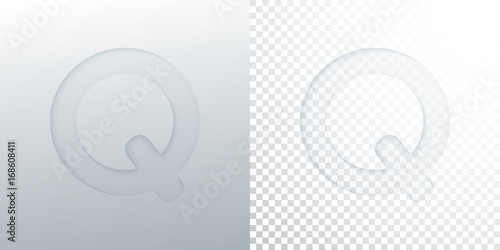 3d paper cut letter Q isolated on transparent checkered background.