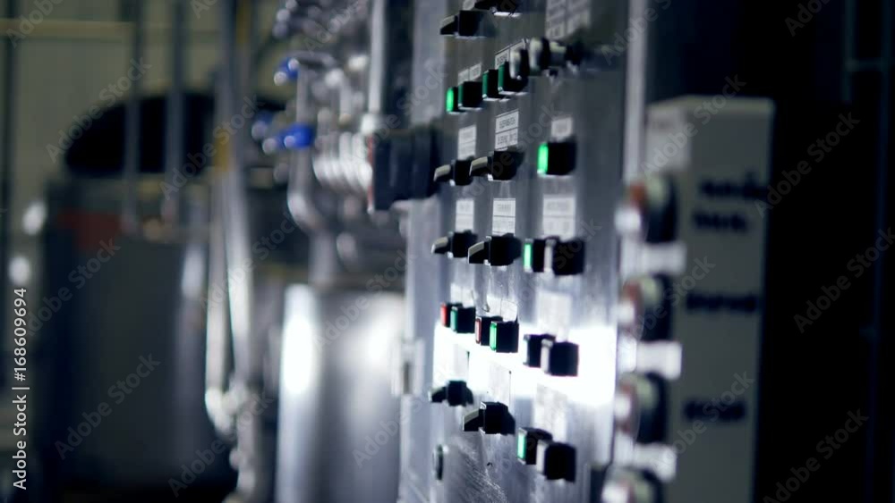 Control panel in the control room at plant. Industrial Equipment. 4K.