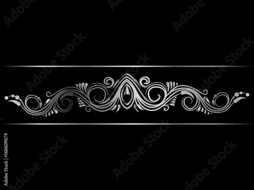 Silver indian line art border in mehendi ethnic style on a black background